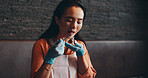 Ramen, eating and Asian woman in restaurant to taste dinner, supper and lunch in cooking class. Culinary, customer and Japanese person with chopsticks for noodles, gourmet dish or traditional cuisine