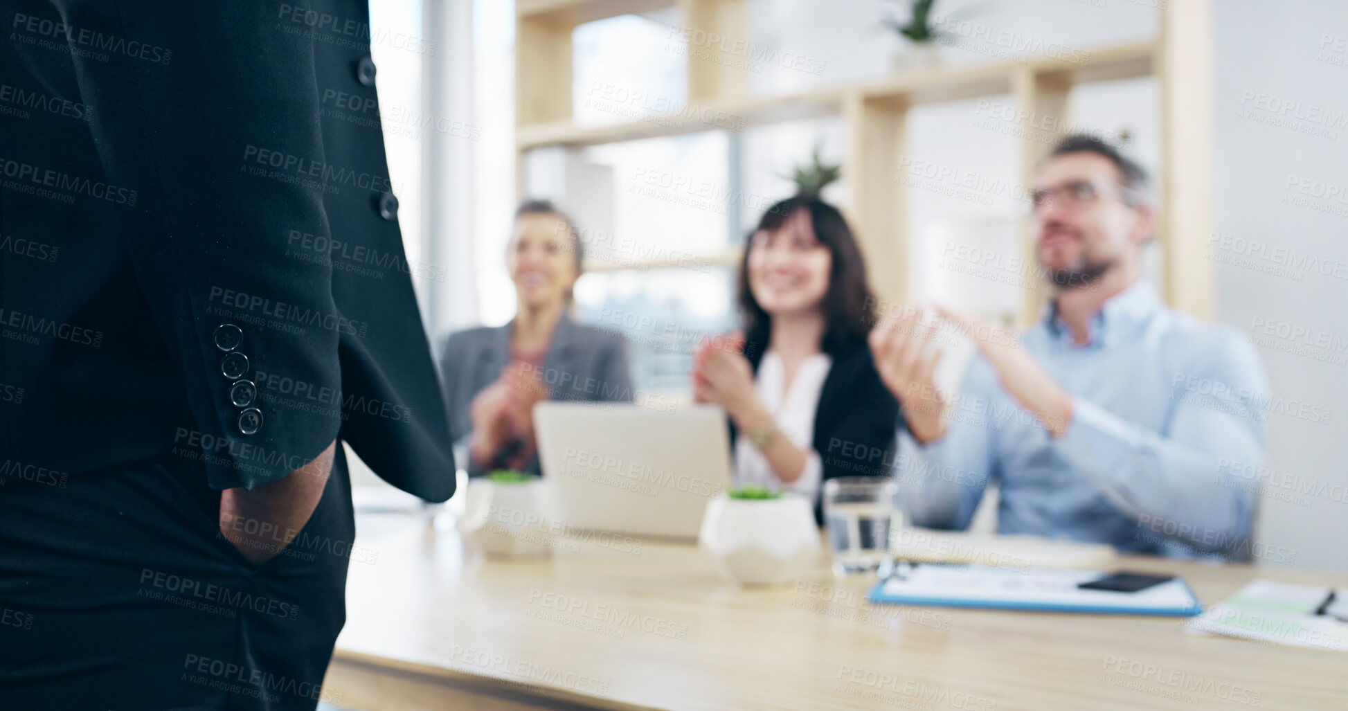 Buy stock photo Clapping, speaker or presentation with hands of business people for support, success or celebration. Conference, winner or applause of audience for goal, motivation or victory for target achievement