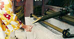 Water, washing hands and woman in town for travel with journey, adventure or vacation with hygiene. Closeup, sanitizing and female person cleaning skin for germs, dust or bacteria in city in Japan.