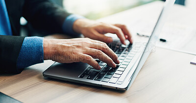 Buy stock photo Man, hands and typing on laptop for business, planning and update schedule in Japan office. Corporate person, computer and connectivity in workplace for email, contact or economy research for growth