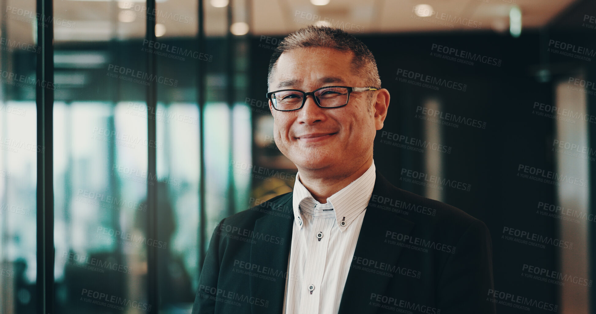 Buy stock photo Portrait, mature and business with Japanese man in office for professional, accounting consultant and financial advisor. Corporate investor, pride and smile with person in Japan firm for opportunity