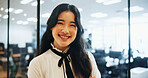 Japanese, business woman and portrait with pride, smile and confident as attorney at law in office. Female person, happiness and arms crossed as lawyer for company, justice or legal firm in corporate