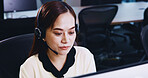 Business, call centre and woman in office, telemarketing and customer service with headset. Japanese person, employee or insurance consultant in workplace, technical support and help desk with advice