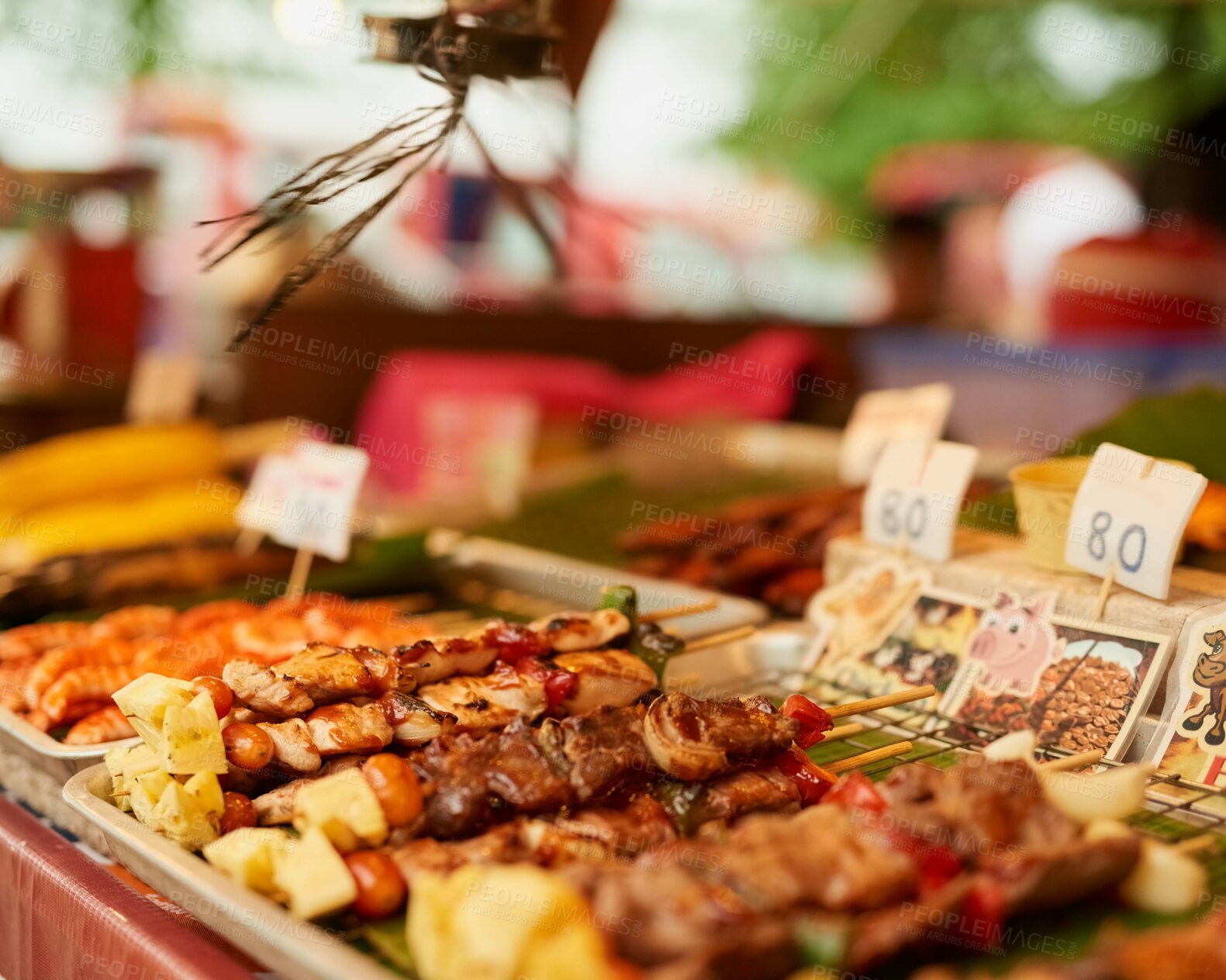 Buy stock photo Shot of delicious food on display in a Thai food market