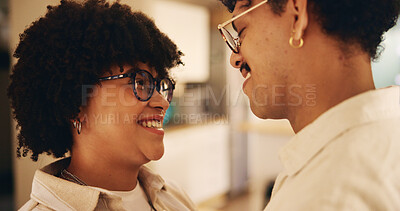 Buy stock photo House, smile and couple with love, face and bonding together with relationship. Apartment, man and woman with marriage, happiness and trust with care, conversation and romance with joy and calm