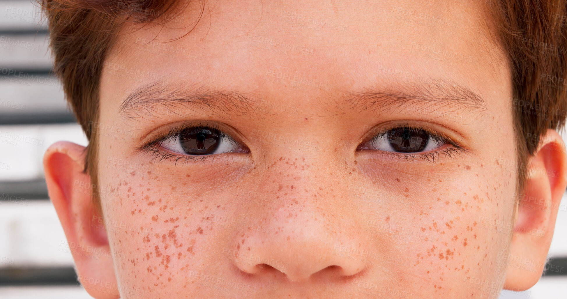 Buy stock photo Optometry, closeup and eyes of kid for vision, optometry and eyesight improvement for healthcare. Ophthalmology, face and portrait of young boy child with optical wellness awareness for visual.