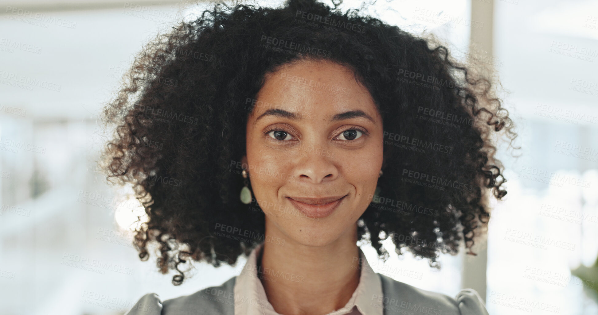 Buy stock photo Happy, legal and portrait with African woman in office of law firm for counsel or litigation. Face, justice and trial with smile of attorney or lawyer in workplace for court case representation