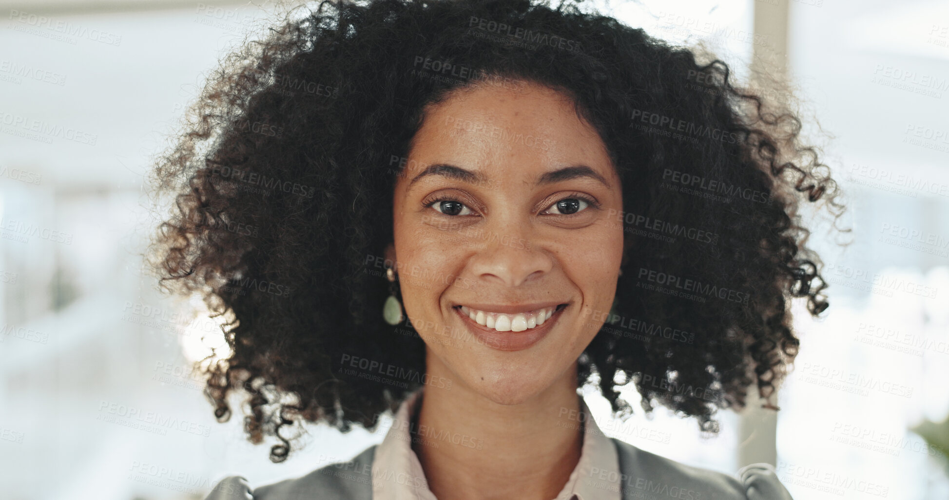 Buy stock photo Legal, portrait and smile with African woman in office of law firm for counsel or litigation. Face, justice and trial with happy attorney or lawyer in workplace for court case representation