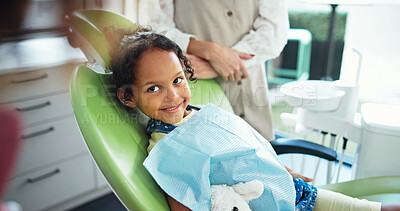 Buy stock photo Dentist, happy and child in clinic consulting for toothache, teeth cleaning and wellness. Healthcare, dentistry and young patient with hygienist for dental hygiene, oral care and medical services