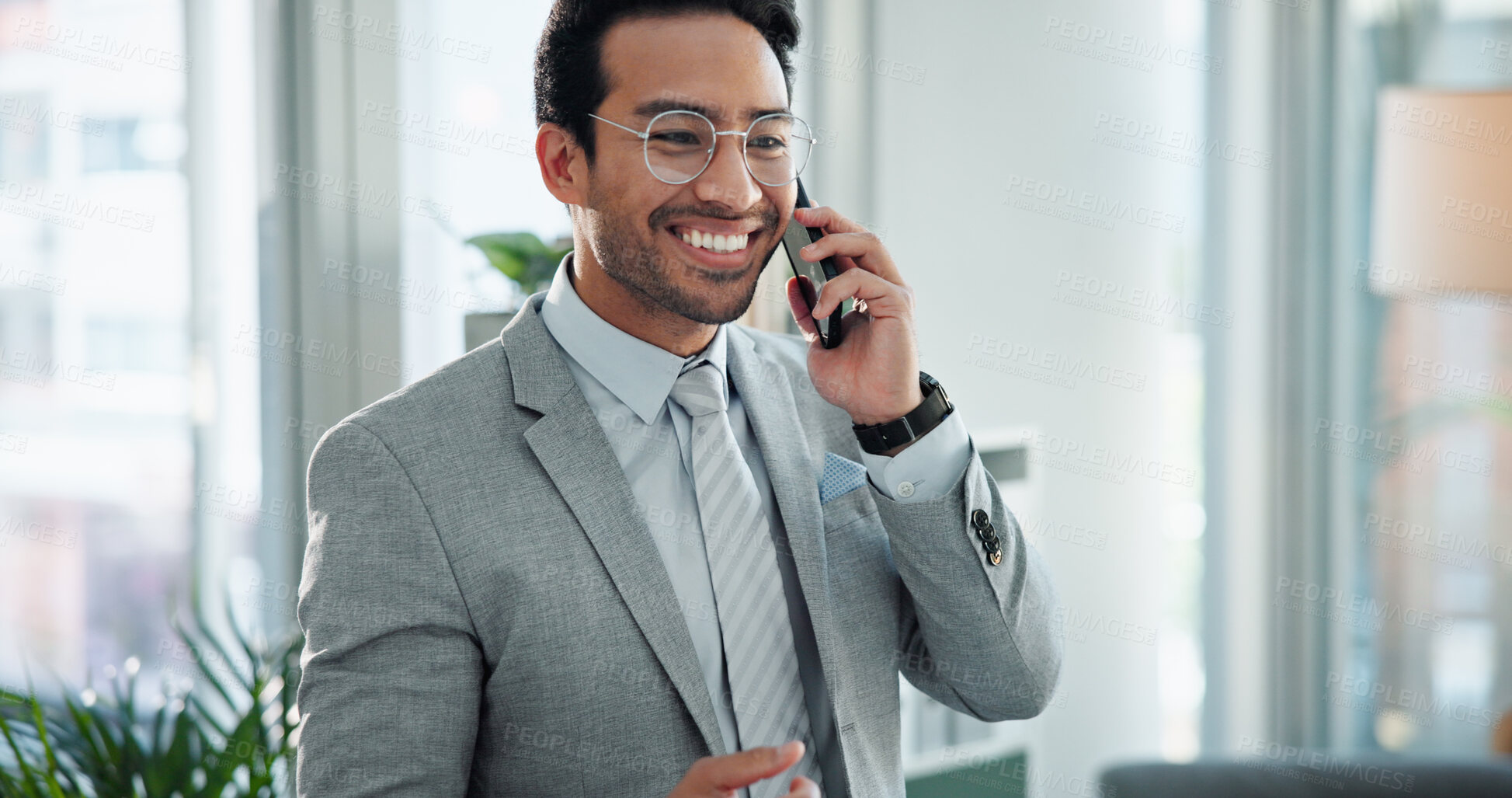 Buy stock photo Businessman, phone call and financial advisor in office for deal, talking and online for offer. Male person, communication and contact for investment planning, networking and negotiation progress