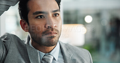 Buy stock photo Anger, mistake and stress with business man in office for decision, error or fail on corporate task. Deadline, mad or pressure and frustrated employee in corporate workplace with reaction or regret