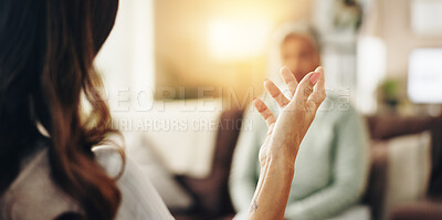 Buy stock photo Hand, therapist and woman for counselling, help and professional with support in office. Psychologist, evaluation and conversation for patient advice, listen or empathy for mental health consultation