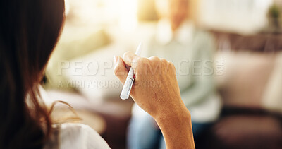 Buy stock photo Hand, therapist and woman for evaluation, help and professional with support in office. Psychologist, counselling and conversation for patient advice, listen or empathy for mental health consultation