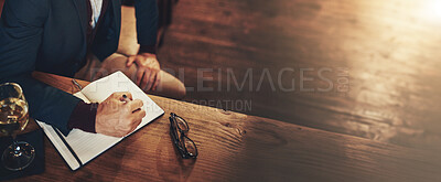 Buy stock photo Business, writing and hands of man with notes, wine and schedule plan in journal for inspiration on banner. Above, notebook and writer with ideas for growth proposal, agenda or reminder on bar space