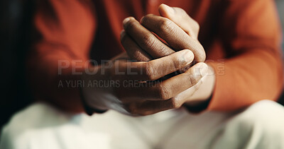 Buy stock photo Hands, man and stress as nervous, anxiety and worry as mental health, wellness and burnout for help. Person, mistake and frustrated in psychology for depression, therapy and conflict in consultation