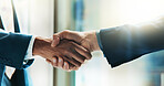 Handshake, business people and opportunity in office for welcome, thank you and introduction for company. HR interview, shaking hands and gesture for recruitment goals, partnership or b2b contract