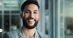 Happy, businessman and portrait with career in office, corporate project and ambition at work. Law firm, male person and lawyer with confidence for justice, court case and profession goals with smile