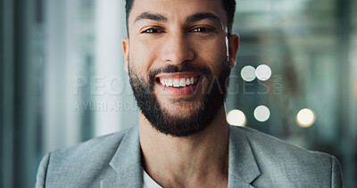 Buy stock photo Lawyer, businessman and portrait with career in office, corporate project and ambition for law. Legal firm, happy person and attorney with confidence for justice, court case and professional goals