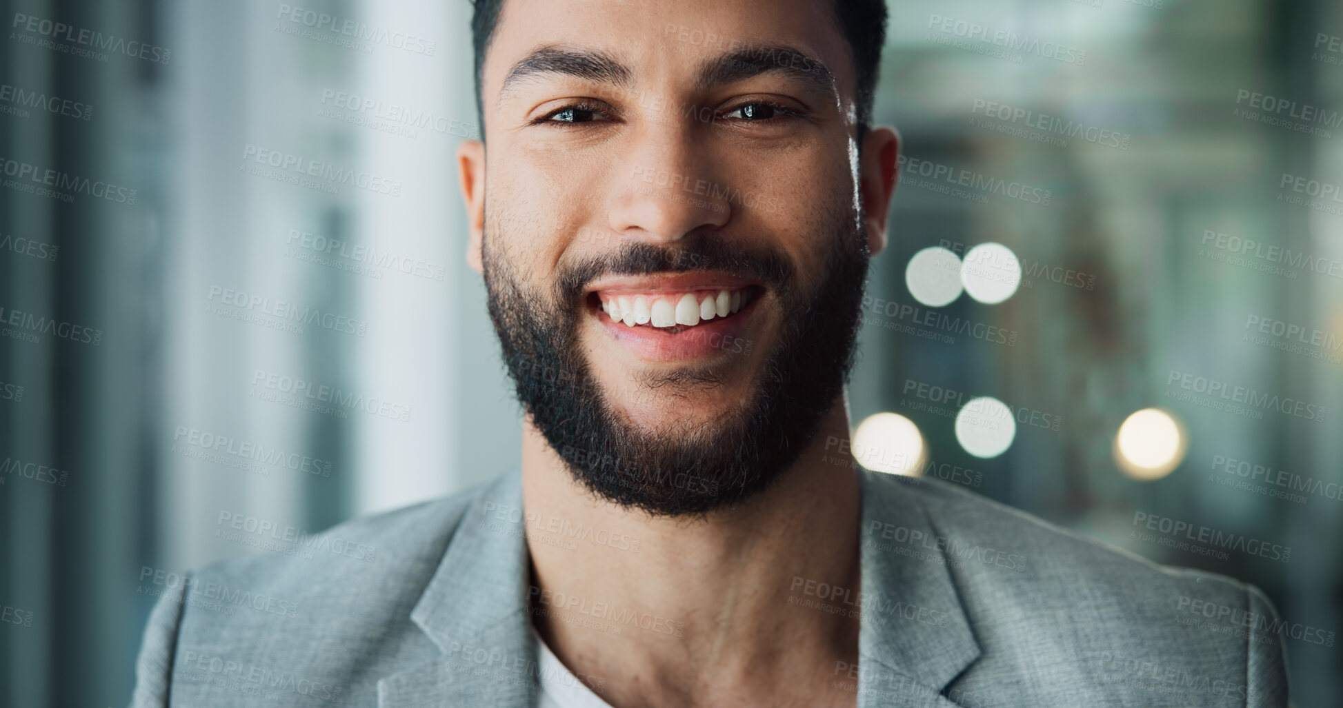 Buy stock photo Lawyer, businessman and portrait with career in office, corporate project and ambition for law. Legal firm, happy person and attorney with confidence for justice, court case and professional goals