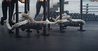 Buy stock photo People, weight and push sled at gym, endurance training and support team with core stability. Legs, practice and high intensity equipment for strength at health club, sports performance and fitness
