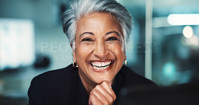 Buy stock photo Laughing, financial advisor and portrait of business woman in office for tax accountant, comic and corporate. Confidence, pride and happiness with mature person in firm for professional and funny
