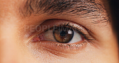 Buy stock photo Eye care, vision and health closeup of person for ophthalmology, perception and contact lenses. Optometry, retina and iris with zoom of eyeball of model for ocular, wellness and eyesight exam