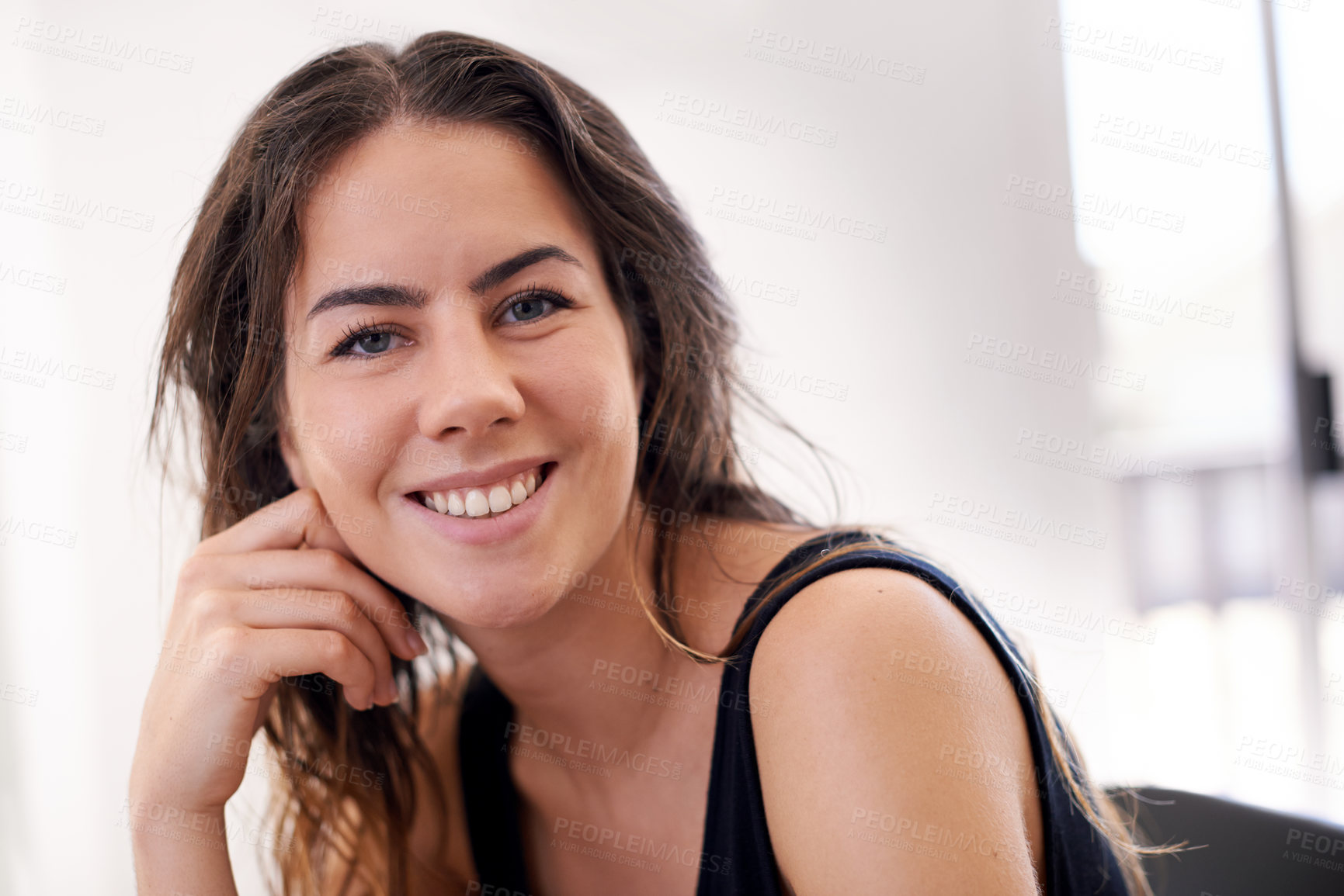 Buy stock photo Happy, startup and portrait of business woman with company pride, confidence and smile in workplace. Entrepreneur, creative consultant and face of person in office for career, job opportunity or work