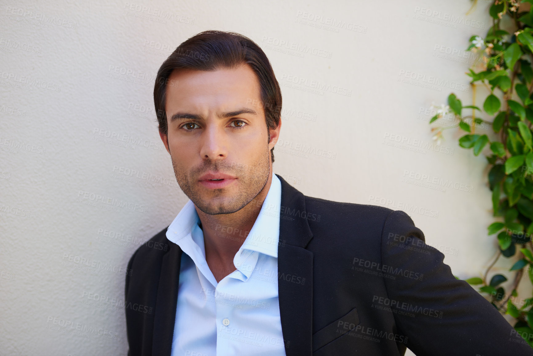 Buy stock photo Wall background, city and portrait of business man with confidence for startup, entrepreneurship and career. Professional, consultant and person with ambition for company, opportunities and job