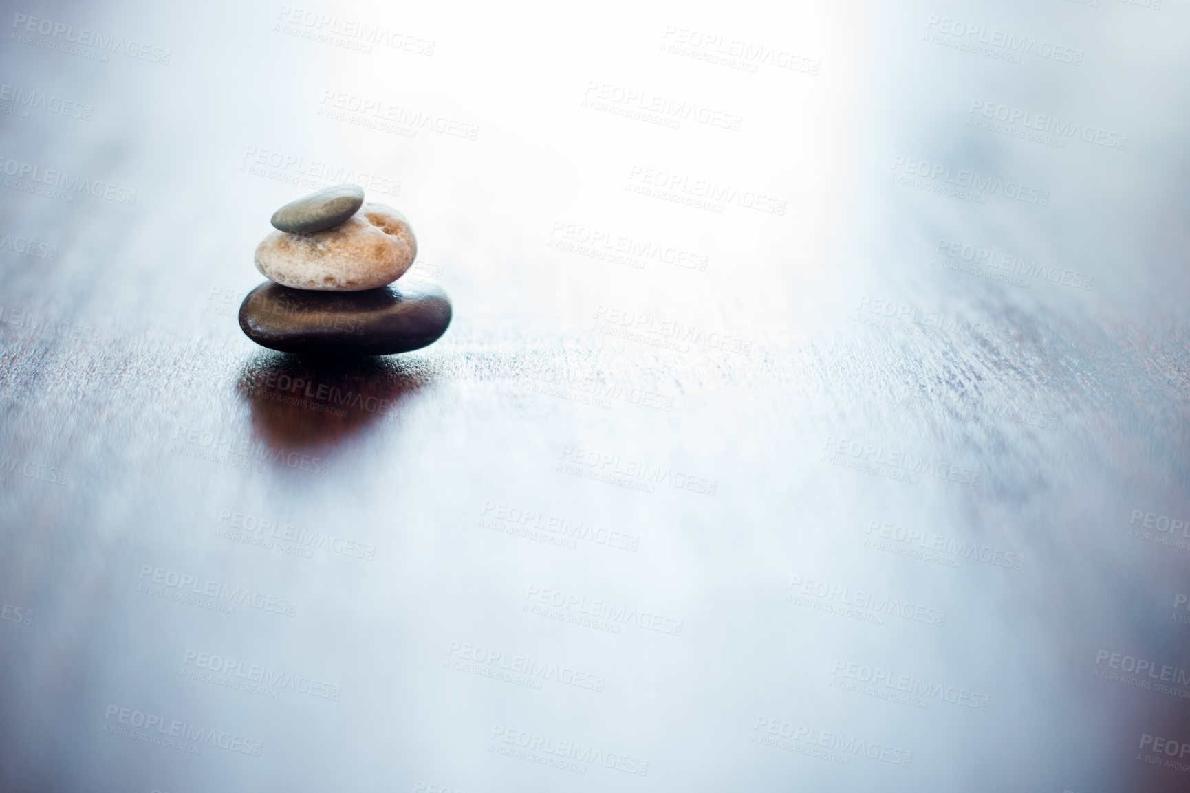 Buy stock photo Spa, balance and stones for beauty mockup, wellness and treatment with heat for deep tissue massage. Salon aesthetic, pamper and hot rocks for health, muscle tension and detox for stress relief