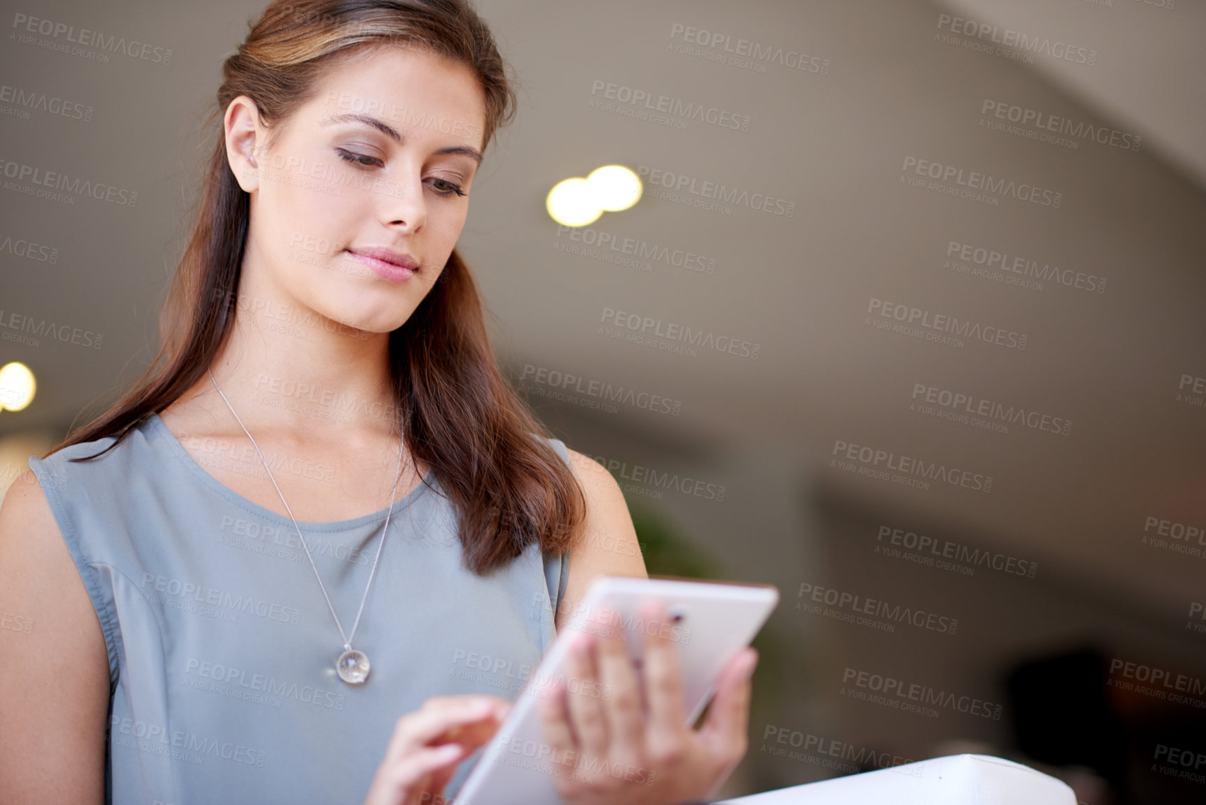 Buy stock photo Business woman, tablet and feedback notes for human resources, management proposal and career in office. Advisor, digital tech and review for HR consultant, recruitment report and job opportunity