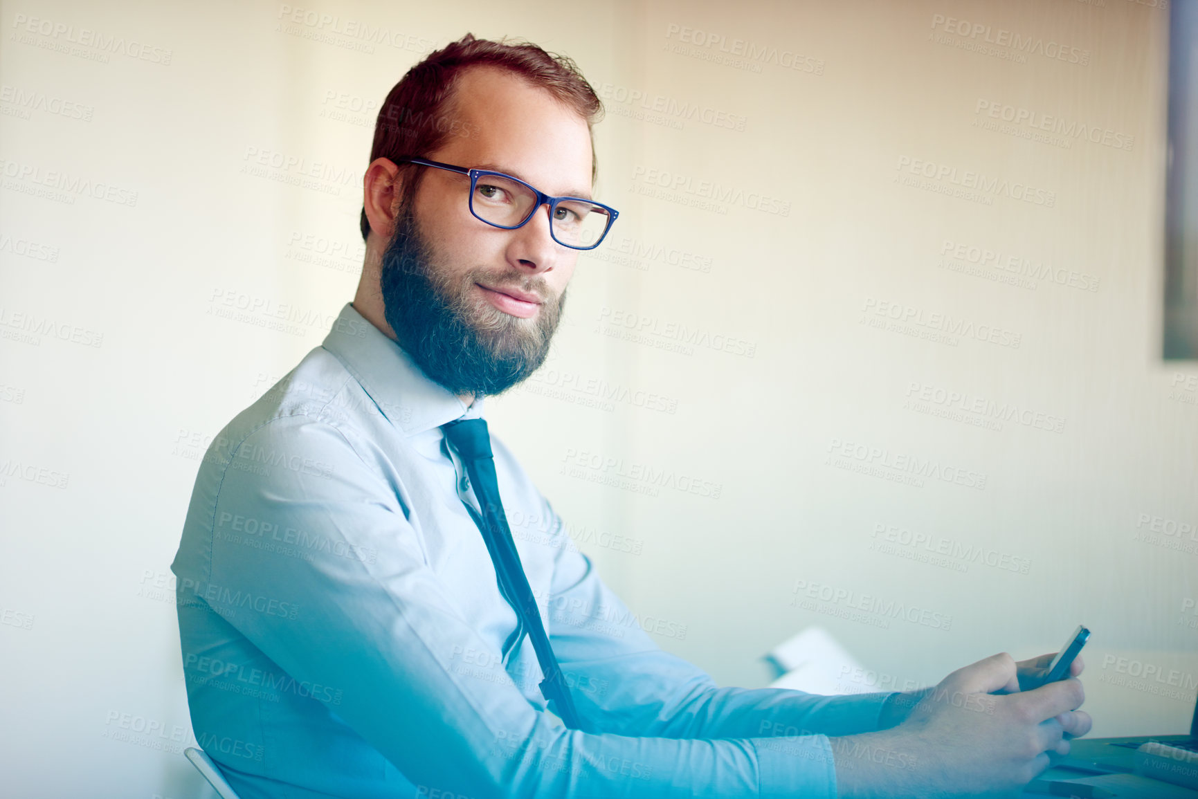 Buy stock photo Phone, accountant and portrait of business man reading email for bookkeeping or tax. Mobile, finance worker and professional auditor on app for budget review, chat and typing in office in Belgium