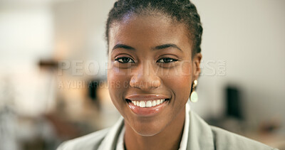 Buy stock photo Portrait, happy and black woman in business, office or corporate workplace in Nigeria. Face of African professional entrepreneur smile, worker or employee, consultant advisor or agent with confidence