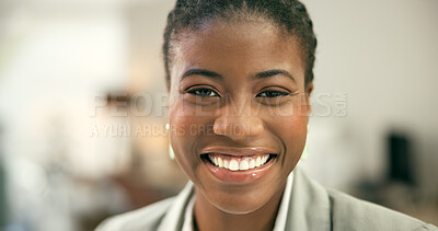 Buy stock photo Portrait, smile and black woman in business, corporate workplace or office in Nigeria. Face of African professional entrepreneur, happy worker or employee, consultant advisor or agent with confidence
