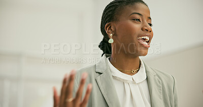Buy stock photo Business, black woman speaking and presentation at seminar, conference or corporate training event. African professional speech at convention, coaching consultant or communication at workshop lecture