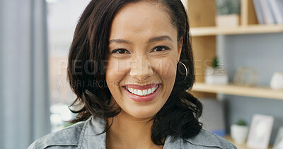 Buy stock photo Happy, laugh and portrait of businesswoman in office with confidence for creative career growth. Smile, pride and female public relations officer from Mexico with positive attitude for project.