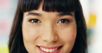 Buy stock photo Office, happy and portrait of business woman with smile, confidence and company pride. Professional worker, creative startup and closeup of person for agenda, project management and career ambition