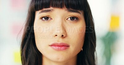 Buy stock photo Mental health, woman and sad in portrait with depression for anxiety, crying and unhappy with crisis. Girl, face and emotions of grief, upset and hurt in home with stress, disappointment and sorrow