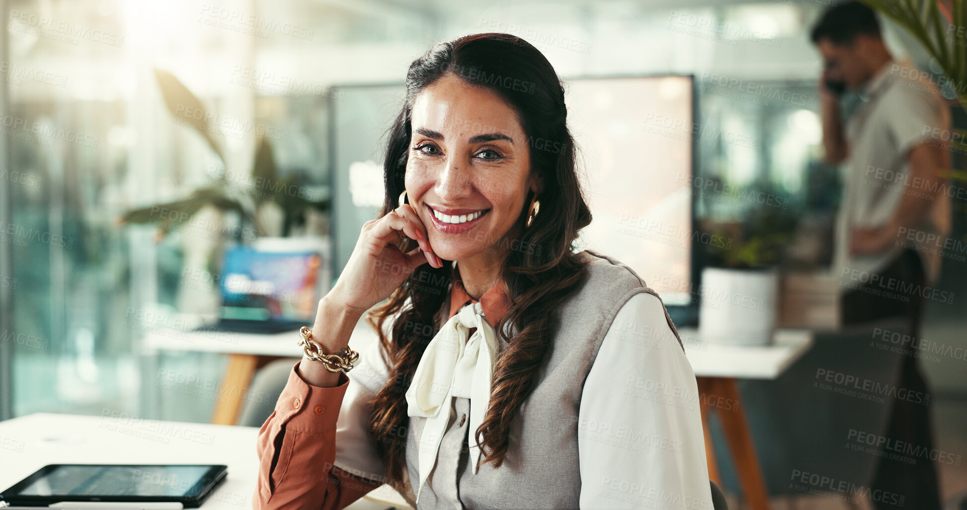 Buy stock photo Portrait, startup and happy business woman with opportunity, experience or career growth in company. Face, confidence and creative professional, expert and editor in chief coworking in news agency
