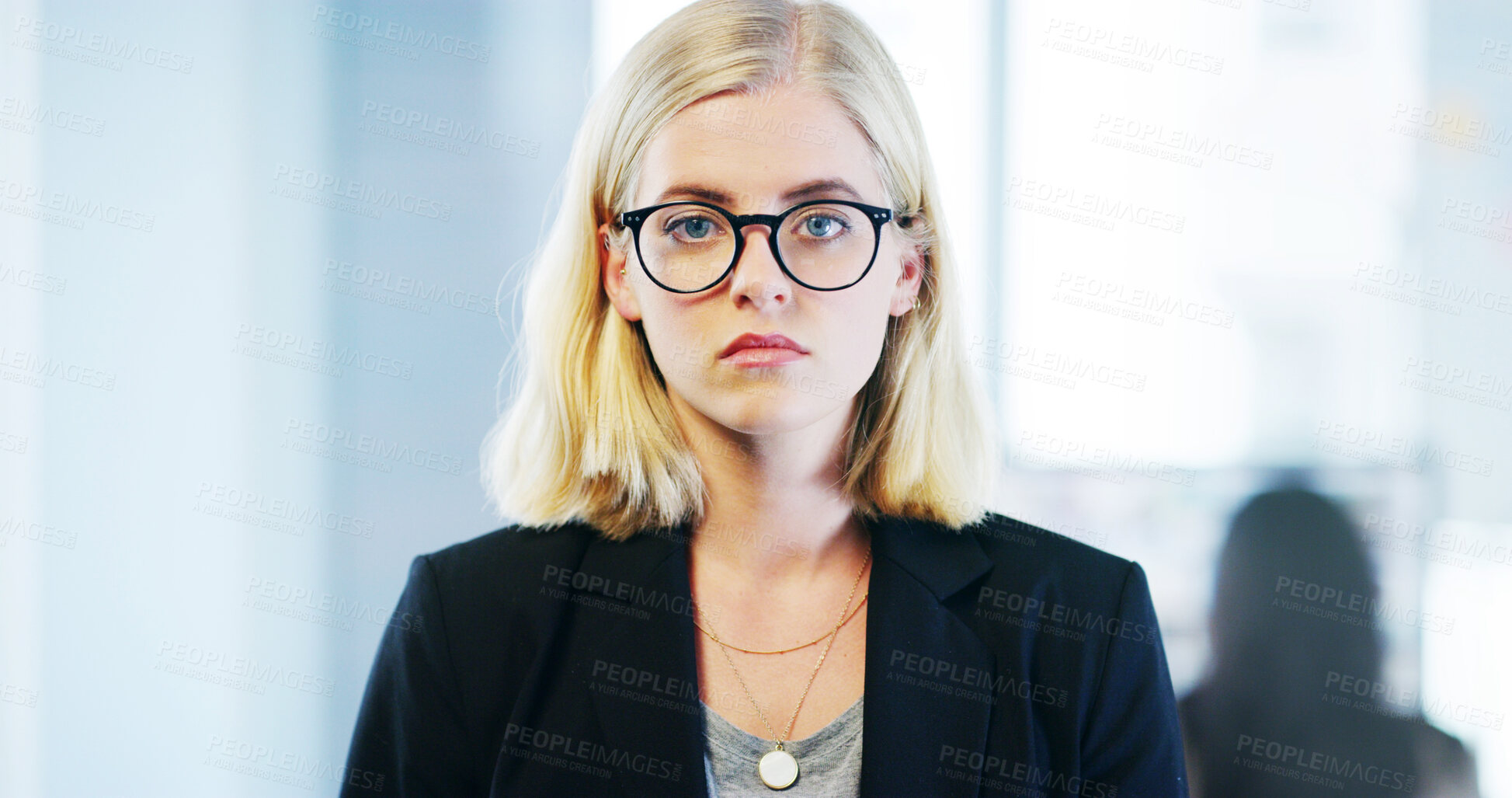 Buy stock photo Portrait, glasses and business woman in office, professional and confident tax consultant for compliance. Face, entrepreneur and expert employee, finance and serious fiscal advisor for accounting