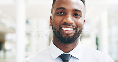 Buy stock photo Financial advisor, portrait and black man with smile, confidence and business opportunity in accounting firm. Corporate employee, entrepreneur and pride for consultant, manager or administrator