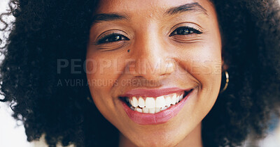 Buy stock photo Portrait, smile and woman with dental healthcare, confidence and medical orthodontics. Oral care, teeth whitening and face of happy girl with veneers, mouth hygiene and tooth closeup at dentist