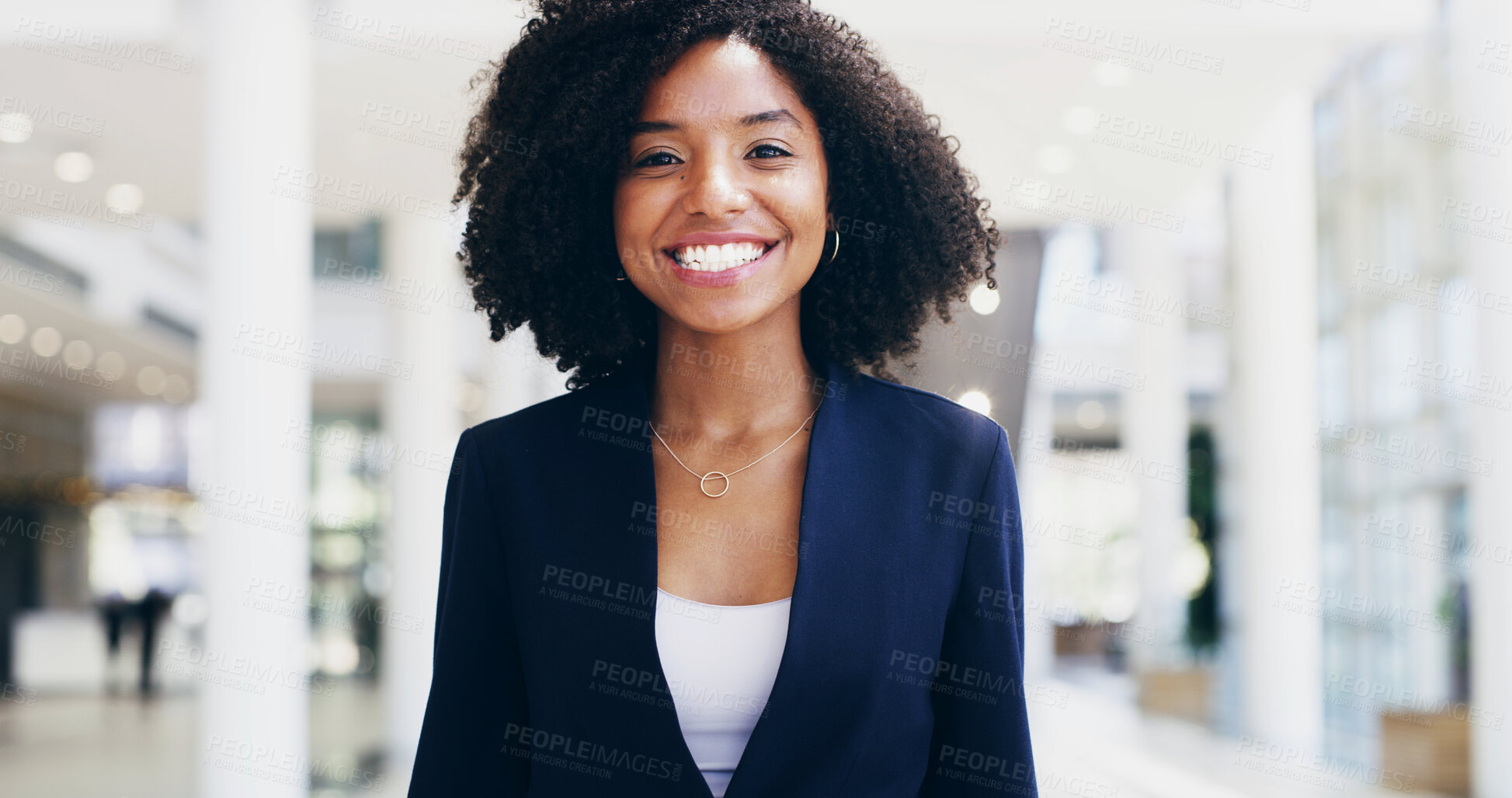 Buy stock photo Portrait, lawyer or happy black woman in business for advocate, confidence or practice in office. Face, legal counsel or attorney clerk at law firm of Kenya for career growth, litigation or justice