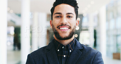 Buy stock photo Man, portrait and company accountant in office, happy professional and business finance expert. Workplace, banking employee and confidence for accounting, advisor and investment broker at agency