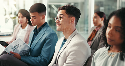 Buy stock photo Proposal, event and group of business people at seminar with corporate training, ideas and planning. Men, women and audience in company meeting for growth, development and agenda in conference room