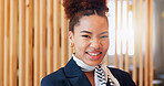 Hotel reception, smile and portrait of woman with welcome, travel booking or luxury accommodation. Happy, face and receptionist at front desk for check in at hospitality service with confidence