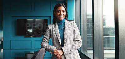 Buy stock photo Portrait, business and woman in office, financial, advisor and corporate professional with confidence. Face, person and employee in workplace, accounting and broker with pride, new job and smile