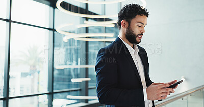 Buy stock photo Businessman, reading and tablet in office for website, economy research and stock market update in news. Trader, tech and online in agency for ecommerce, investment returns or internet banking in app