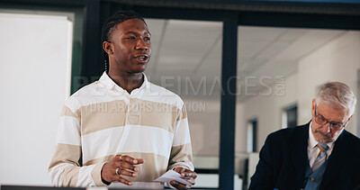 Buy stock photo Presentation, college and professor with student in classroom for project, education and academy course. Learning, scholarship and solution with people at school for question, explain and idea