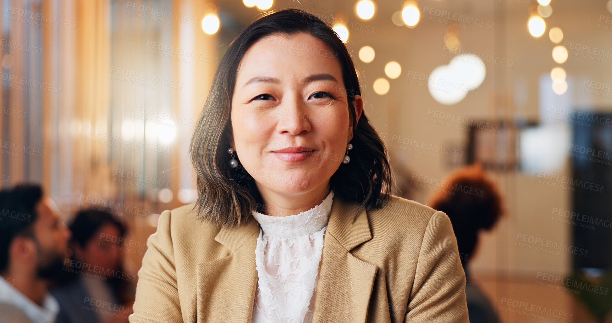 Buy stock photo Portrait, corporate and woman with pride at hotel for event planning, business conference and opportunity. Smile, female person and ambition with global venture, seminar speaker and convention expo