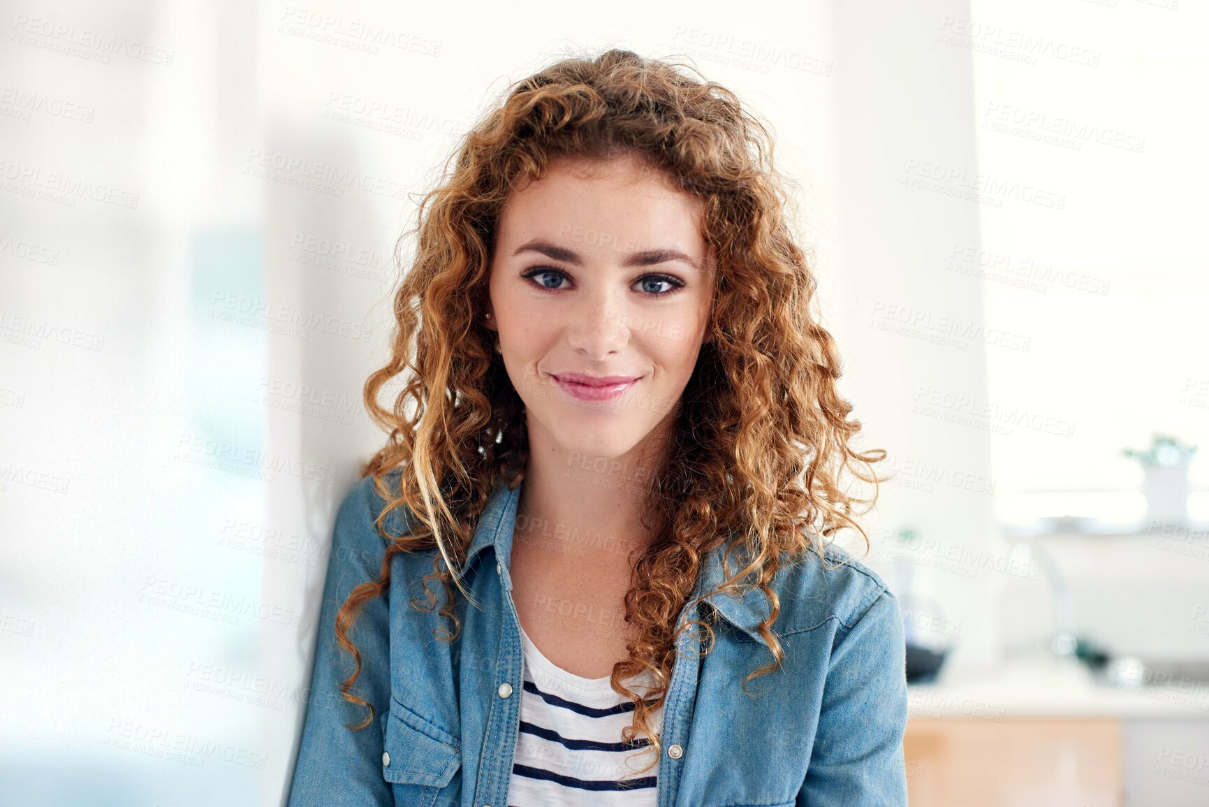 Buy stock photo Smile, confident and portrait of woman designer in office planning project with vision board. Happy, career and professional young female person working on creative startup business in workplace.